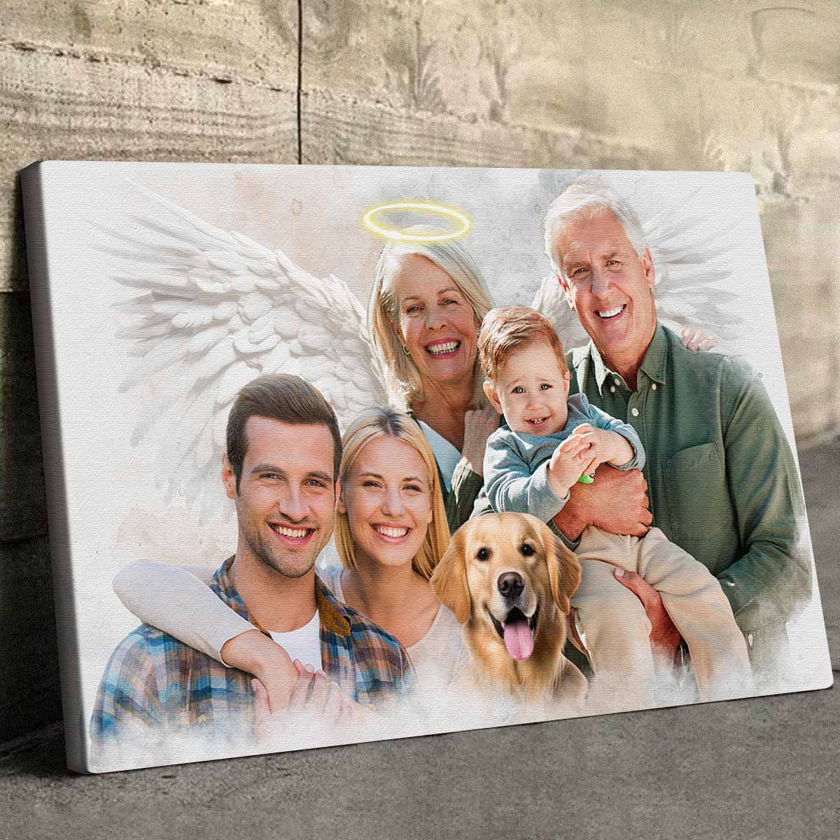 Custom Combine Photos Loved One From Different Images, Adding Halo & Wings To Deceased One - Personalized Canvas