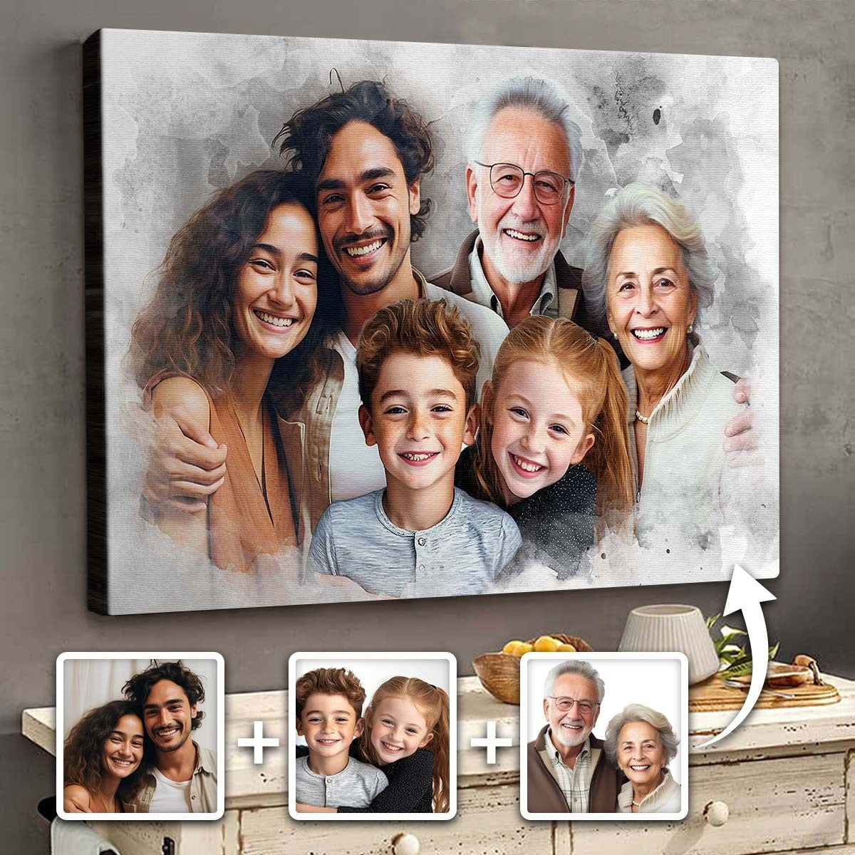 Add Deceased Loved One To Photo, Personalized Canvas, Combine Photos of Family, Memorial Gift