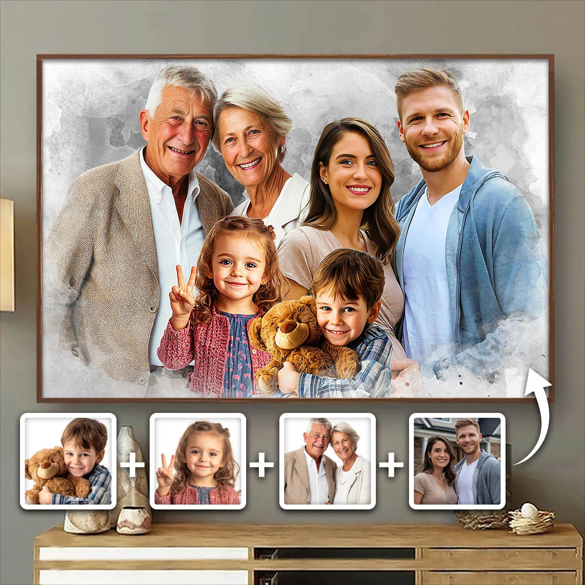 Add Deceased Loved One To Photo, Personalized Canvas, Combine Photos of Family, Memorial Gift