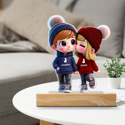 3D Cute Cartoon Couple Walking - Customized Personalized 3D LED Light - Valentine's Day Gift For Husband Wife, Anniversary