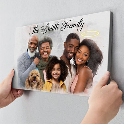 Combine Photos Loved One With Quotes, Adding Halo To Deceased One - Personalized Canvas