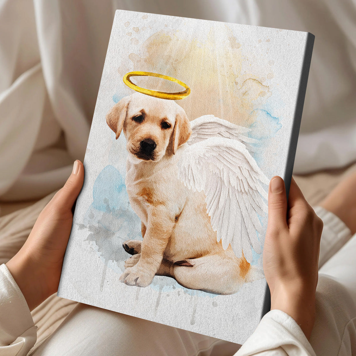 Memorial Custom Photo Canvas - Pet Loss With Halo & Wings And Heavenly Light - Gift For Pet Lovers