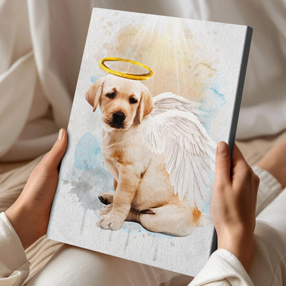 Memorial Custom Photo Canvas - Pet Loss With Halo & Wings And Heavenly Light - Gift For Pet Lovers