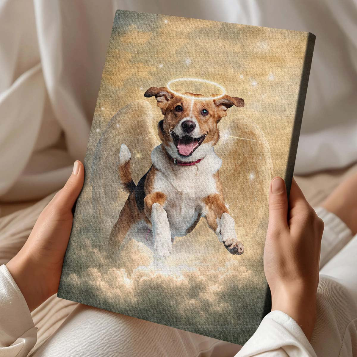 Memorial Custom Photo Canvas - Pet Loss With Halo & Wings Heaven - Gift For Family Members, Pet Lovers