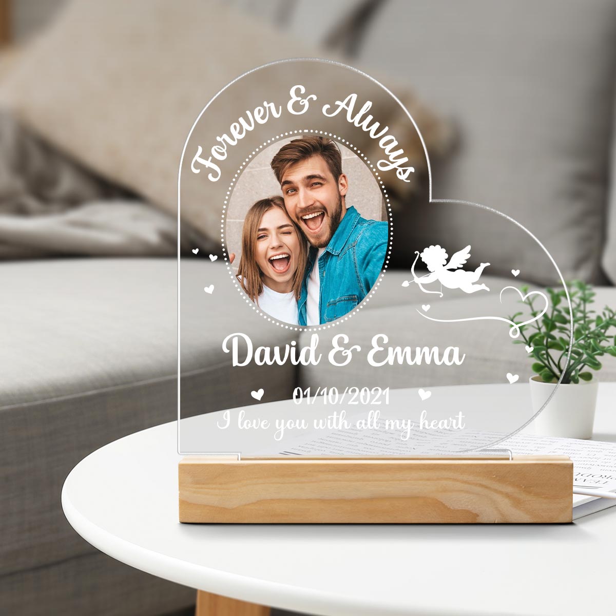 Custom Photo I Love You With All My Heart - Customized Personalized 3D LED Light - Valentine's Day Gift For Husband Wife, Anniversary