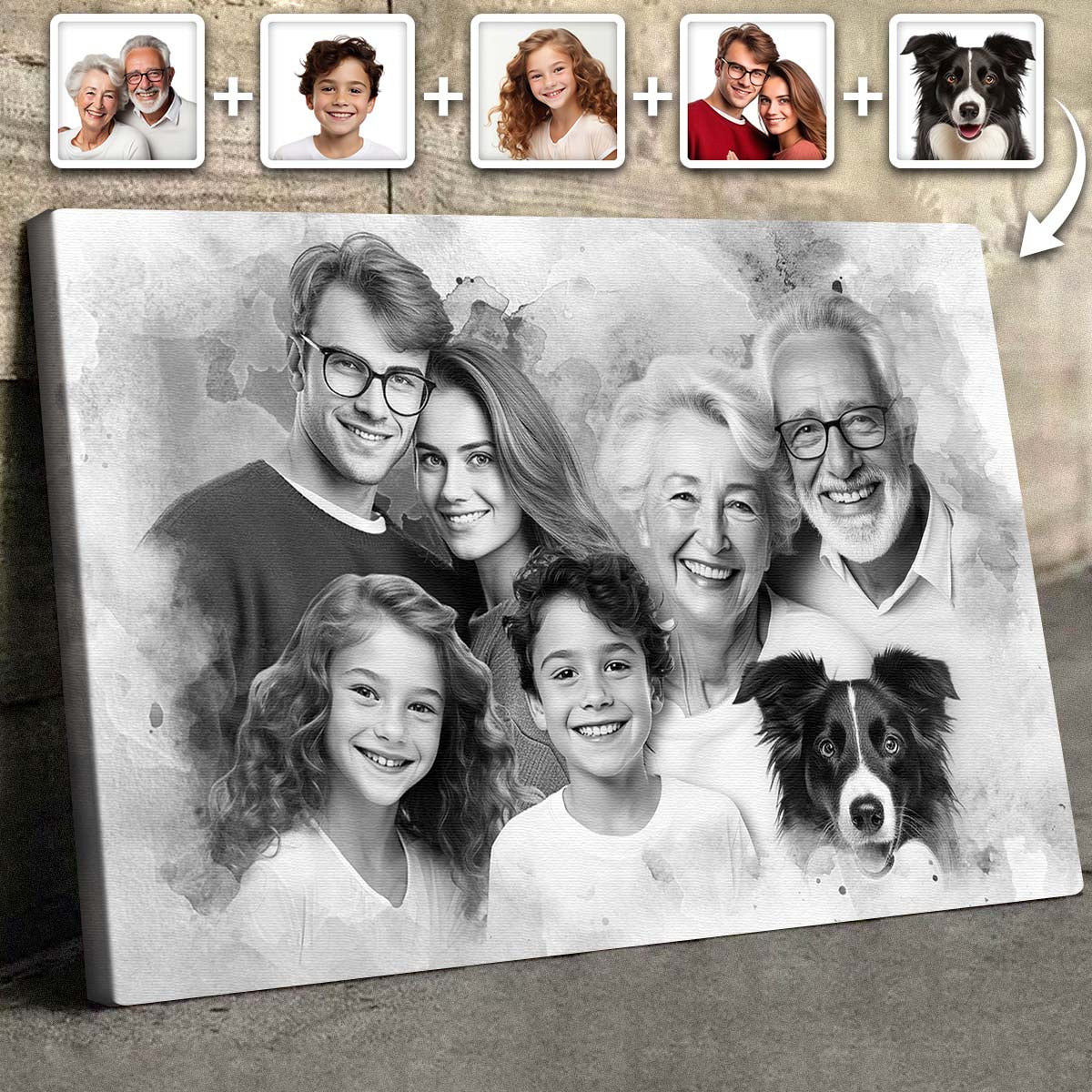 Combine Photo Loved One, Family Portrait From Different Photos - Personalized Canvas - Memorial Gift