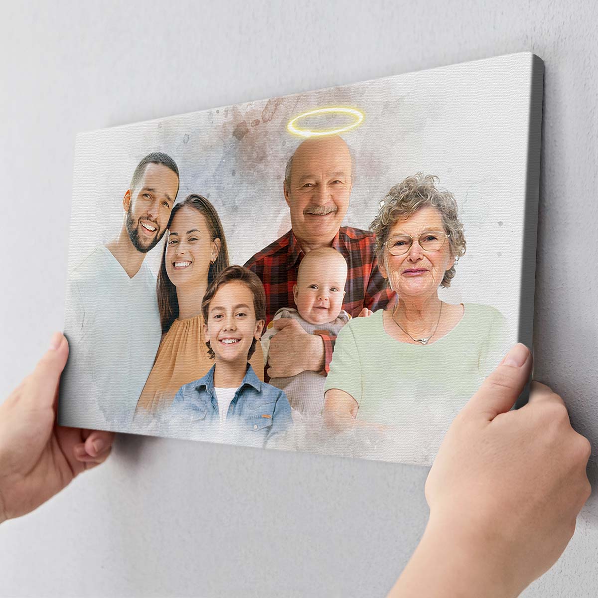 Combine Loved One From Different Photos, Adding Halo To Deceased One - Personalized Canvas