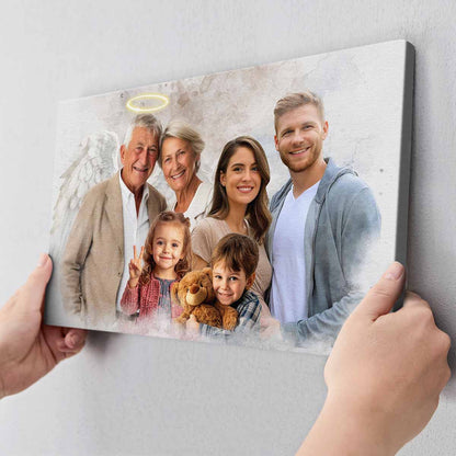 Custom Combine Photos Loved One From Different Images, Adding Halo & Wings To Deceased One - Personalized Canvas