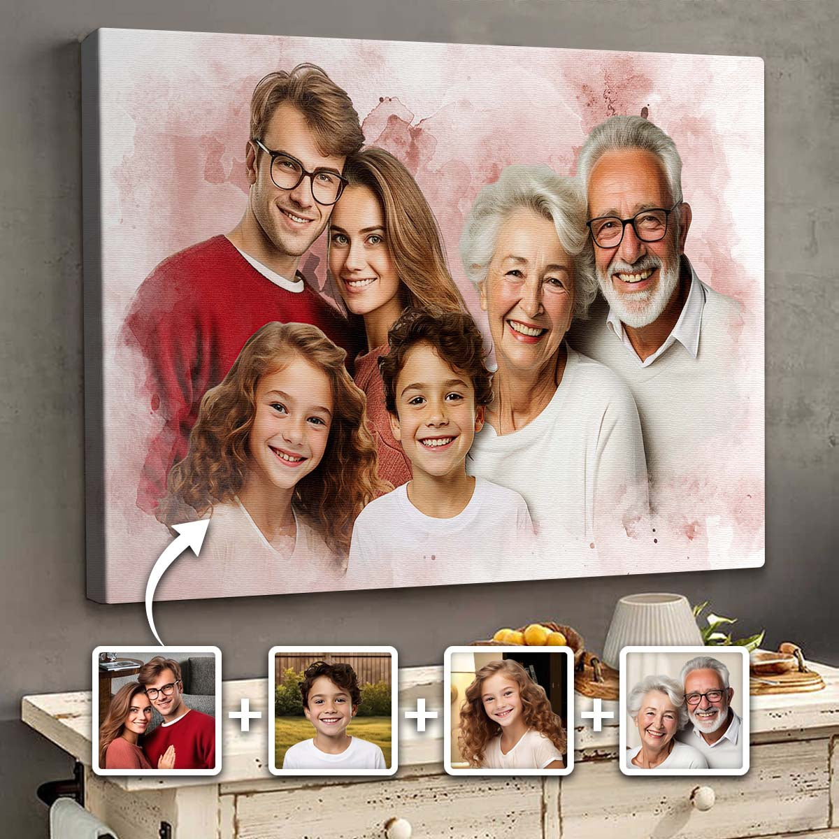 Memorial Custom Combine Photos Canvas - Colorful Horizontal  - Gift For Family Members
