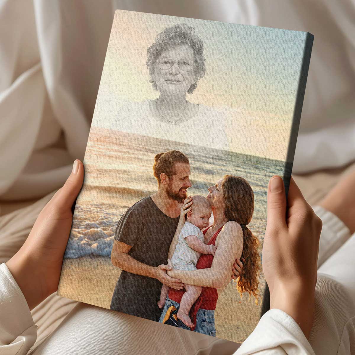 Memorial Custom Photo Canvas - Sunset Horizon View For Deceased, Loved One - Gift For Family Members