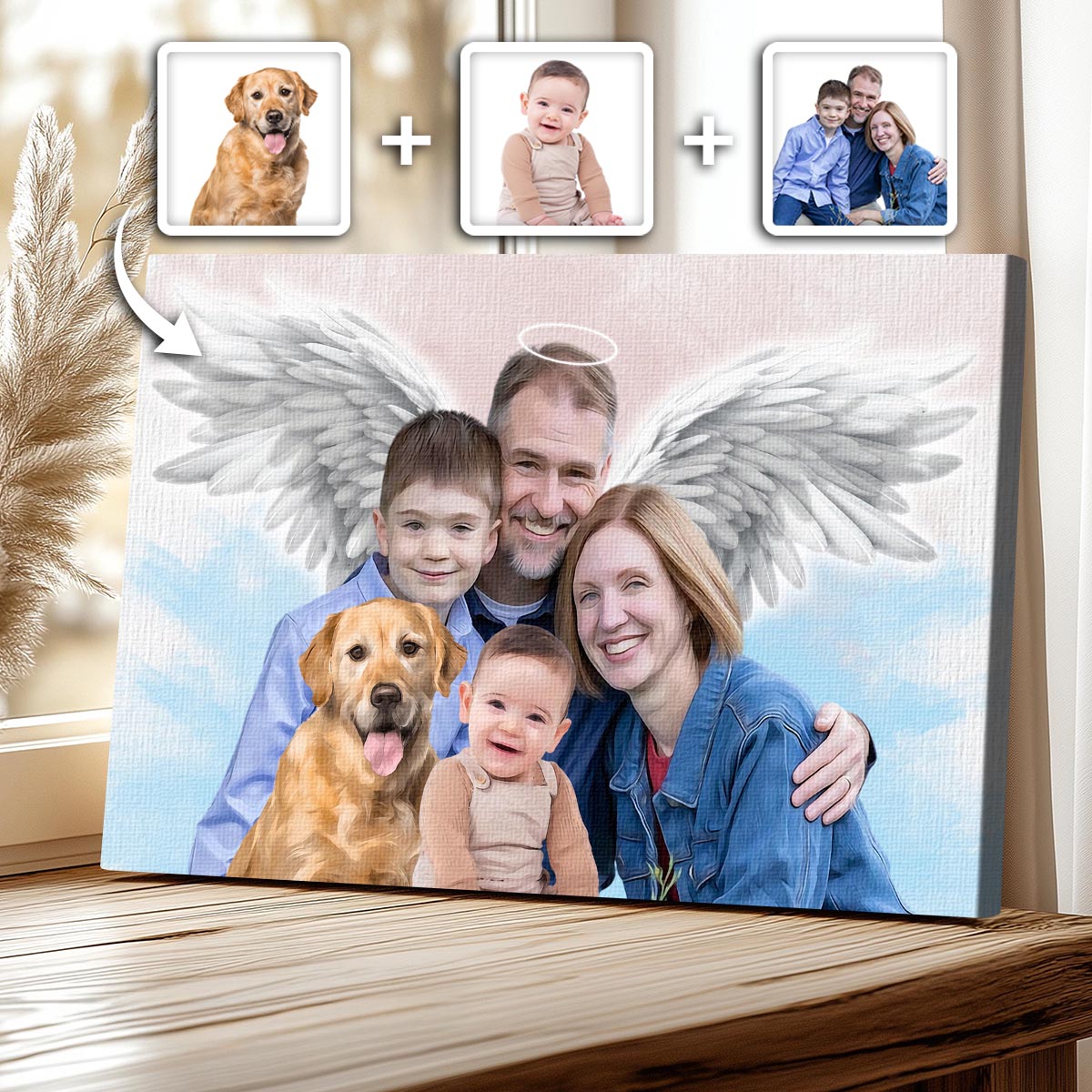 Memorial Custom Combine Photos Canvas - Pastel 2 Color Painting Style Horizontal  - Gift For Family Members