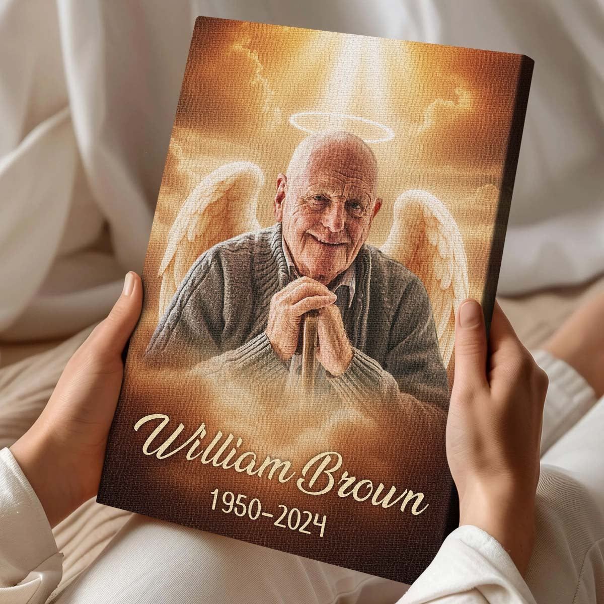 Memorial Custom Photo Canvas - Pet Loss, Deceased Loved One With Halo & Wings Heaven - Gift For Family Members