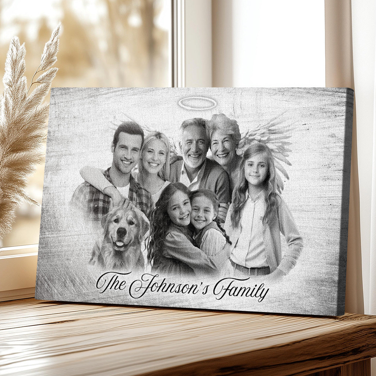 Horizontal Combine Photos Loved One, Family Portrait From Different Photos - Personalized Canvas - Memorial Gift