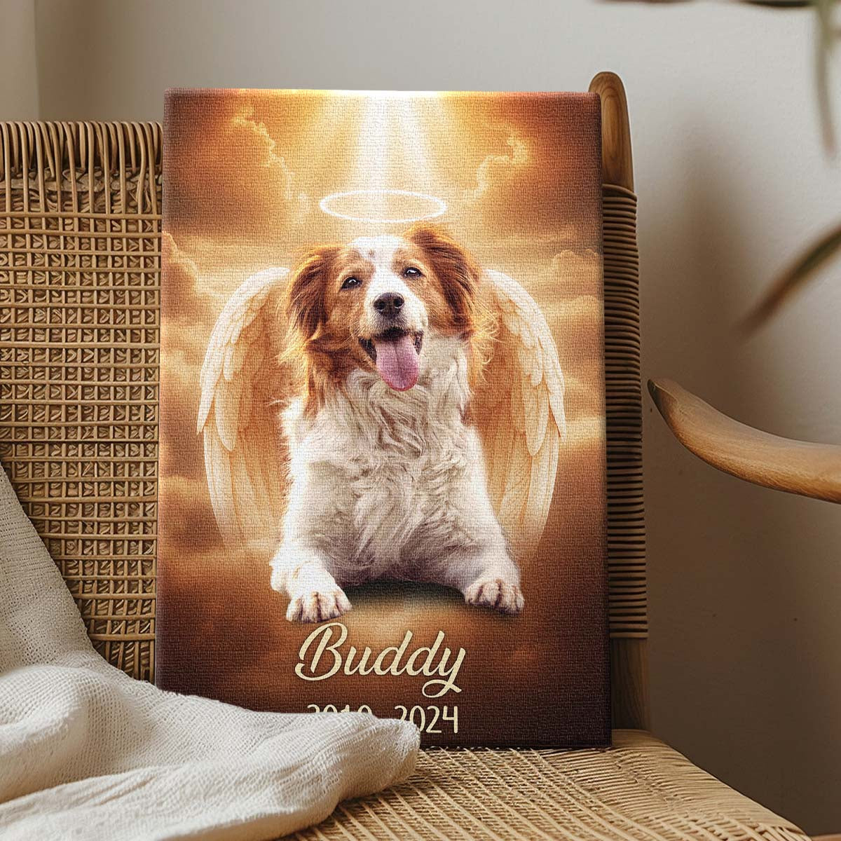 Memorial Custom Photo Canvas - Pet Loss, Deceased Loved One With Halo & Wings Heaven - Gift For Family Members