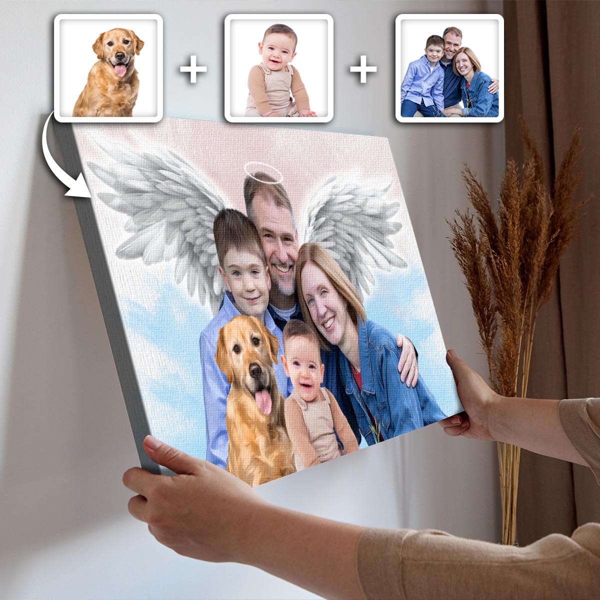 Memorial Custom Combine Photos Canvas - Pastel 2 Color Painting Style Horizontal  - Gift For Family Members