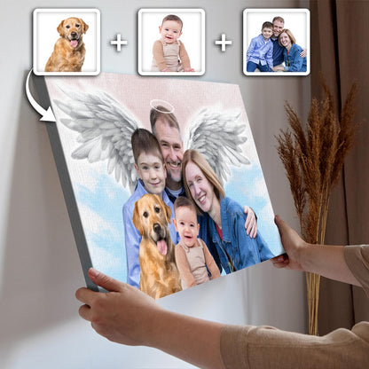 Memorial Custom Combine Photos Canvas - Pastel 2 Color Painting Style Horizontal  - Gift For Family Members