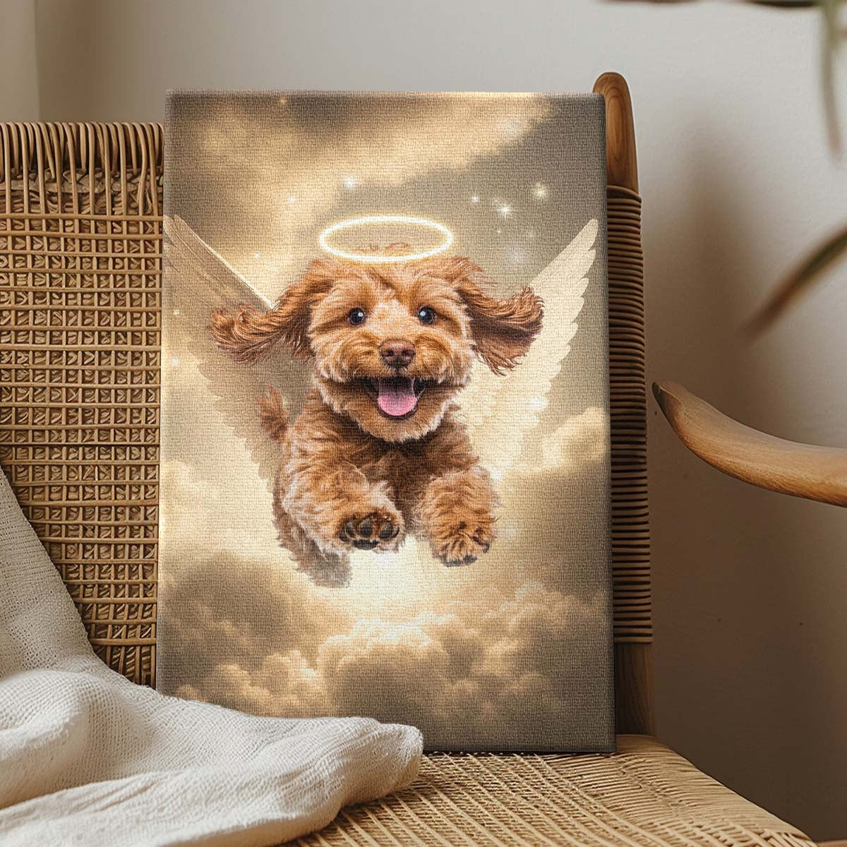 Memorial Custom Photo Canvas - Pet Loss With Halo & Wings Heaven - Gift For Family Members, Pet Lovers