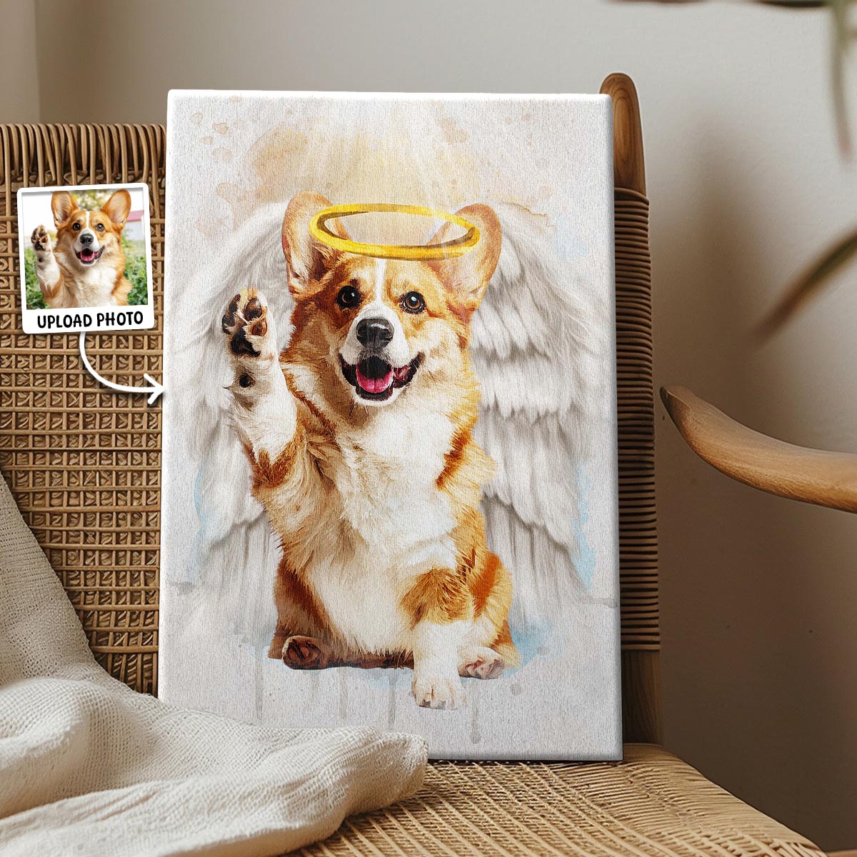 Memorial Custom Photo Canvas - Pet Loss With Halo & Wings And Heavenly Light - Gift For Pet Lovers