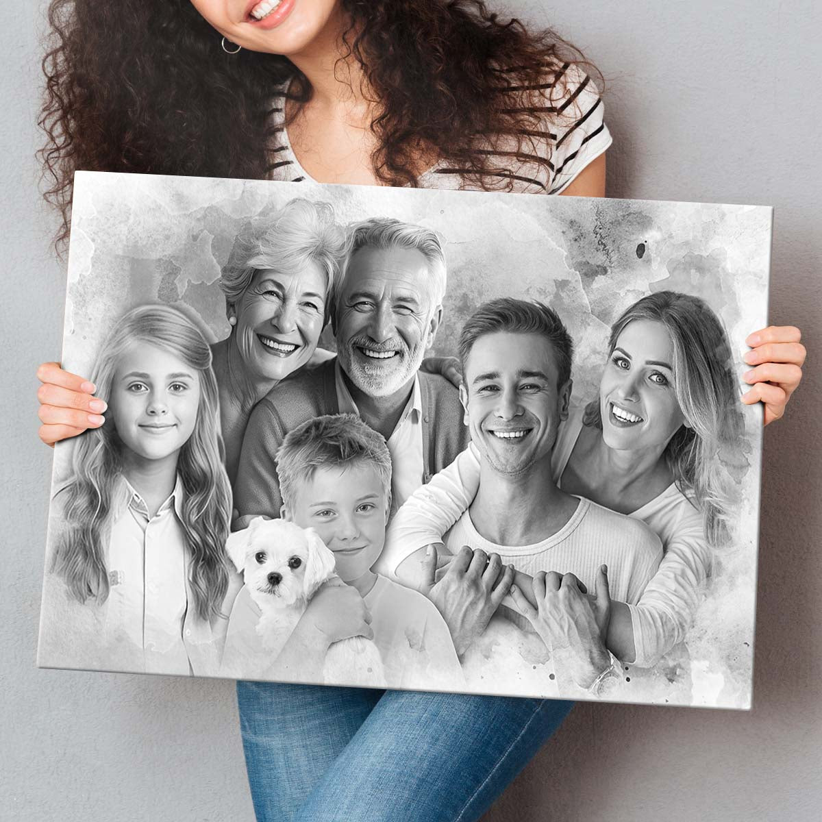 Combine Photo Loved One, Family Portrait From Different Photos - Personalized Canvas - Memorial Gift