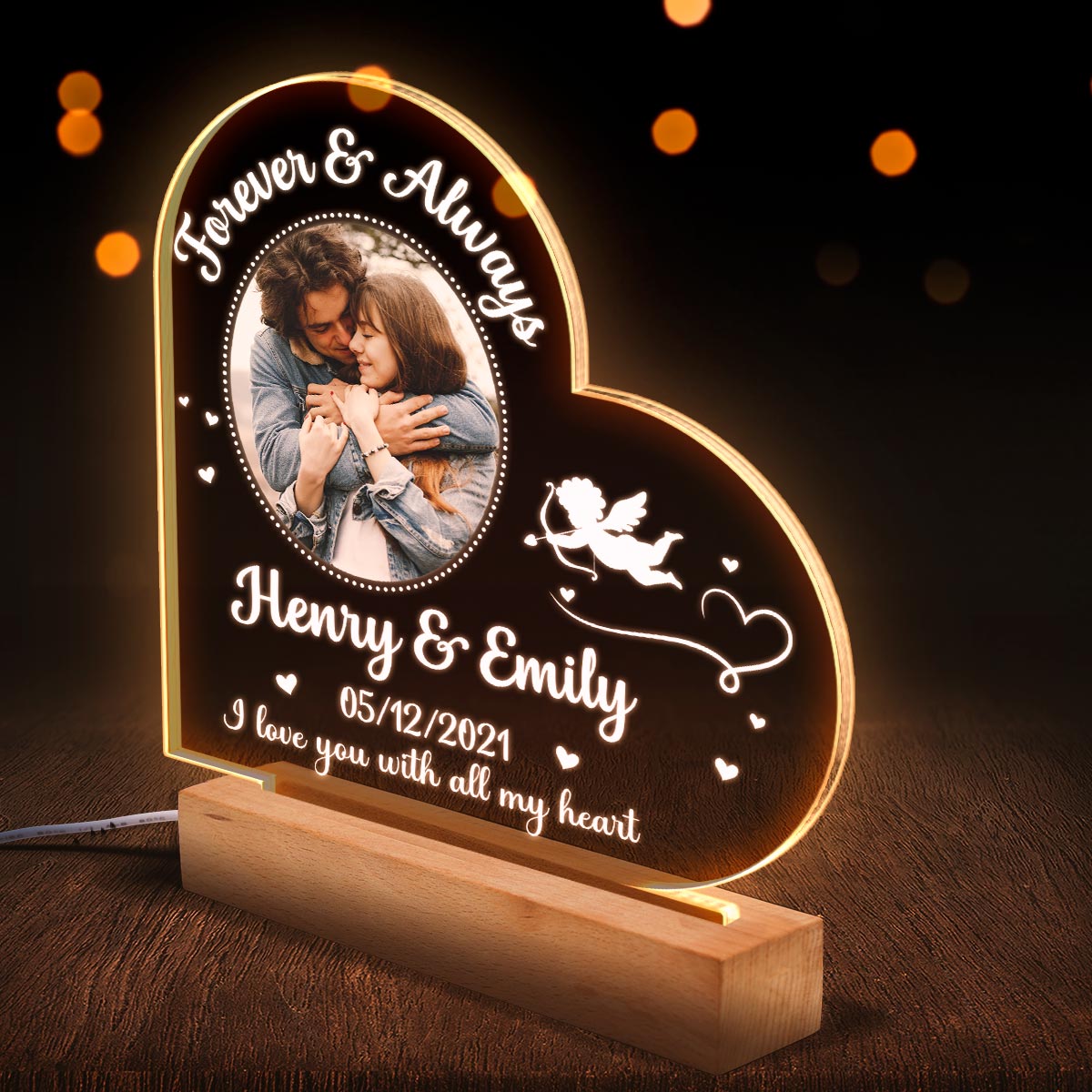 Custom Photo I Love You With All My Heart - Customized Personalized 3D LED Light - Valentine's Day Gift For Husband Wife, Anniversary