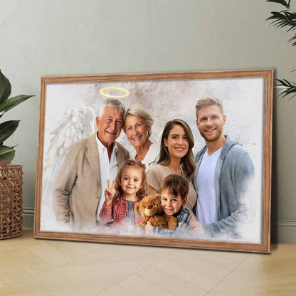 Custom Combine Photos Loved One From Different Images, Adding Halo & Wings To Deceased One - Personalized Canvas