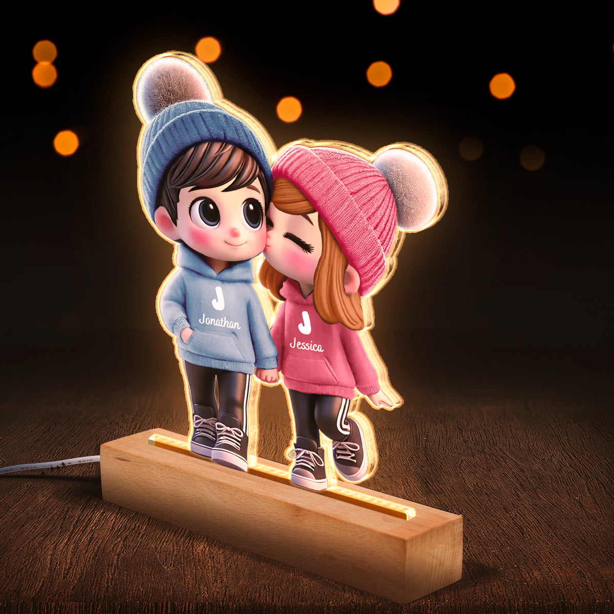 3D Cute Cartoon Couple Walking - Customized Personalized 3D LED Light - Valentine's Day Gift For Husband Wife, Anniversary