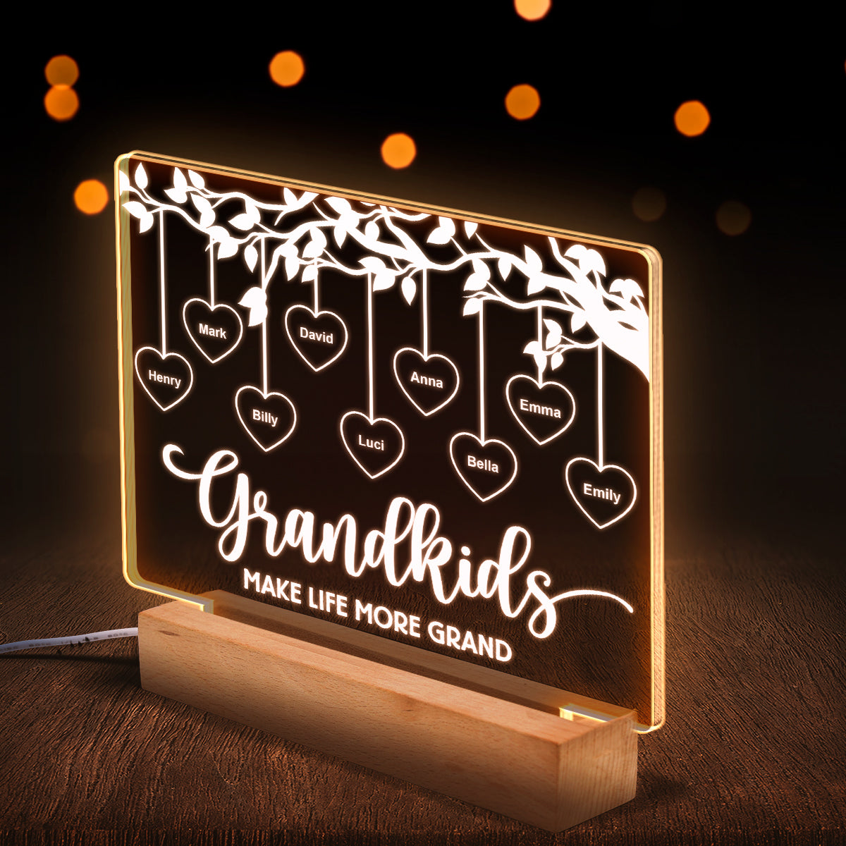 Side By Side Grandchildren - Customized Personalized 3D LED Light - Gift For Family Grandma Grandpa Grandkids