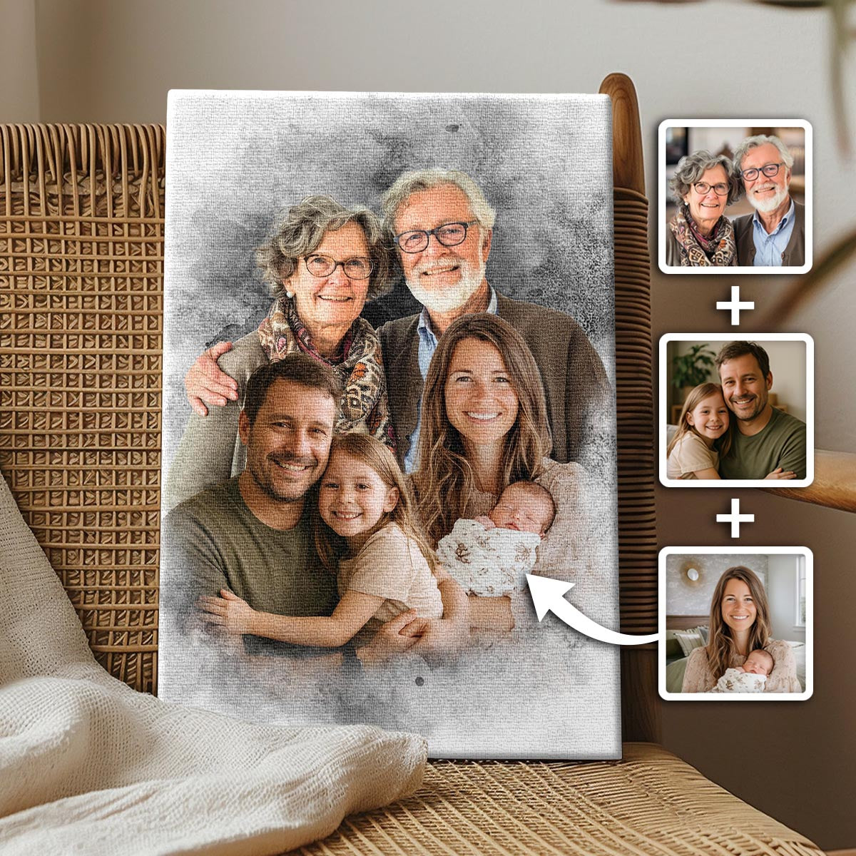 Color Combine Add Deceased Loved One to Photo, Memorial Gift, Add Person to Photo, Family Portrait Different Photos, Combine Photos Canvas
