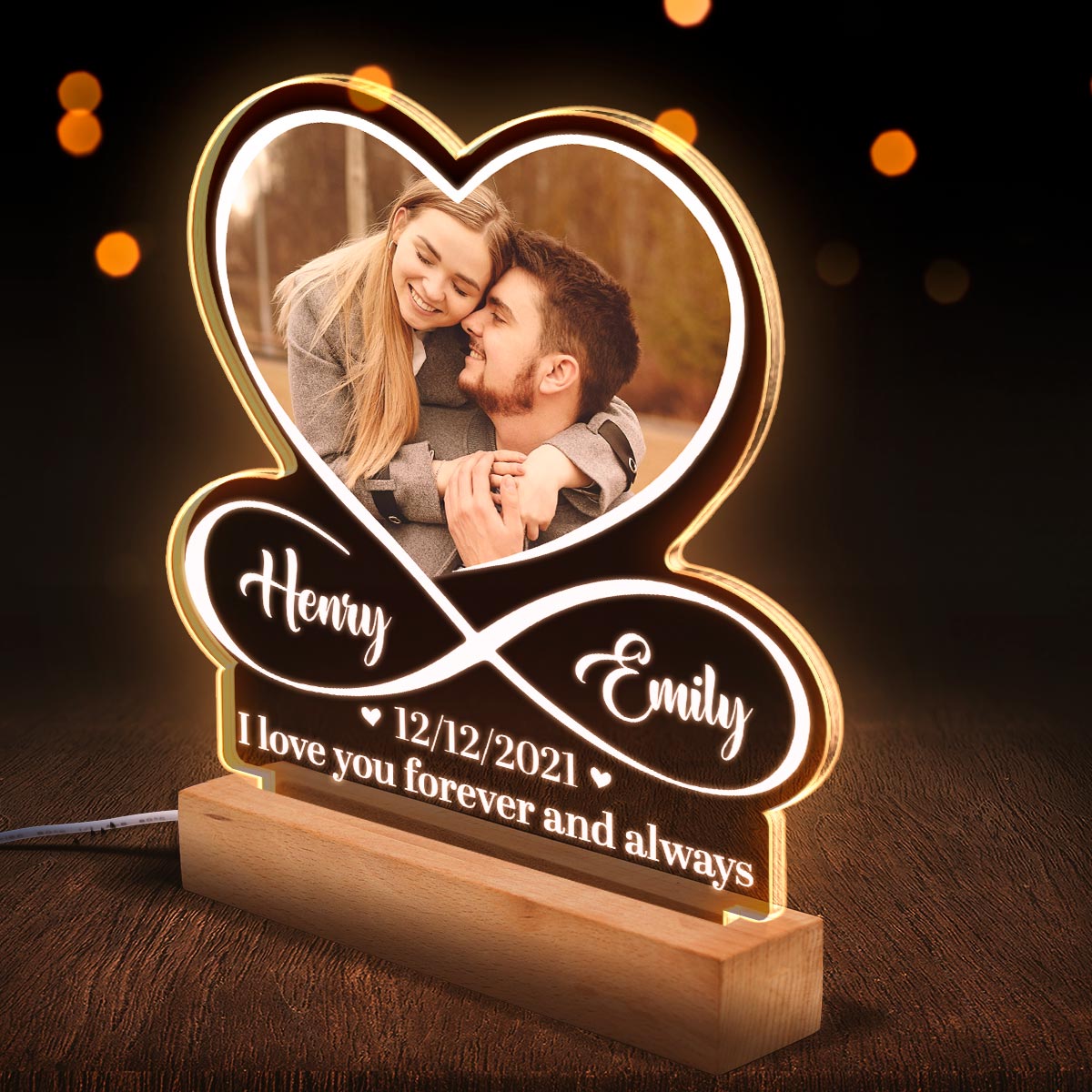 Custom Photo I Love You To Infinity And Beyond - Customized Personalized 3D LED Light - Gift For Husband Wife, Anniversary