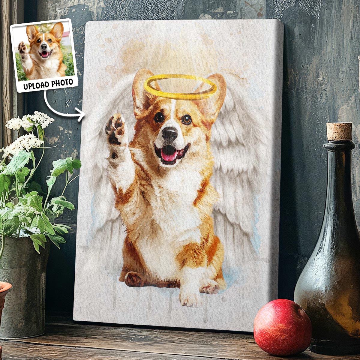 Memorial Custom Photo Canvas - Pet Loss With Halo & Wings And Heavenly Light - Gift For Pet Lovers