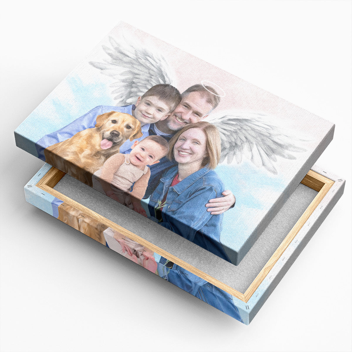 Memorial Custom Combine Photos Canvas - Pastel 2 Color Painting Style Horizontal  - Gift For Family Members