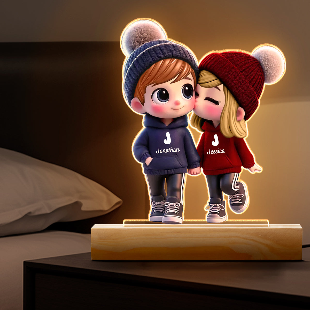 3D Cute Cartoon Couple Walking - Customized Personalized 3D LED Light - Valentine's Day Gift For Husband Wife, Anniversary