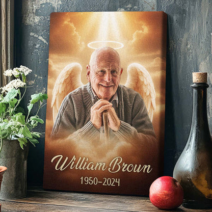 Memorial Custom Photo Canvas - Pet Loss, Deceased Loved One With Halo & Wings Heaven - Gift For Family Members