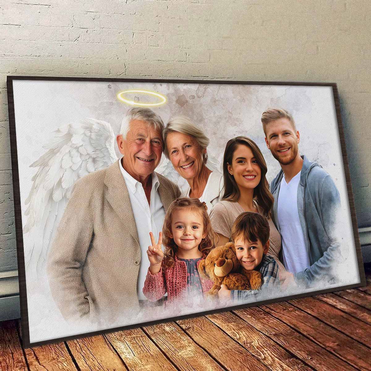 Custom Combine Photos Loved One From Different Images, Adding Halo & Wings To Deceased One - Personalized Canvas