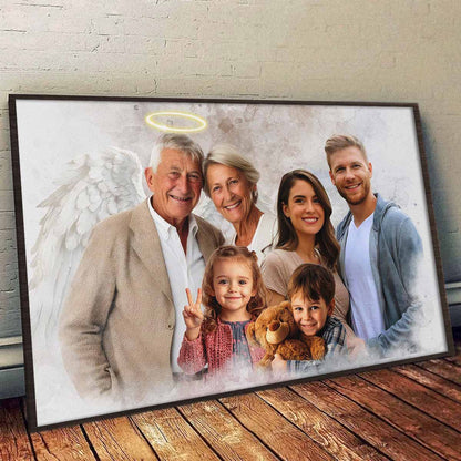 Custom Combine Photos Loved One From Different Images, Adding Halo & Wings To Deceased One - Personalized Canvas