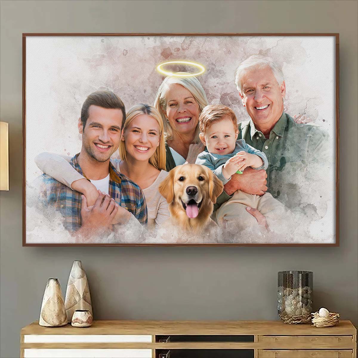 Combine Loved One From Different Photos, Adding Halo To Deceased One - Personalized Canvas