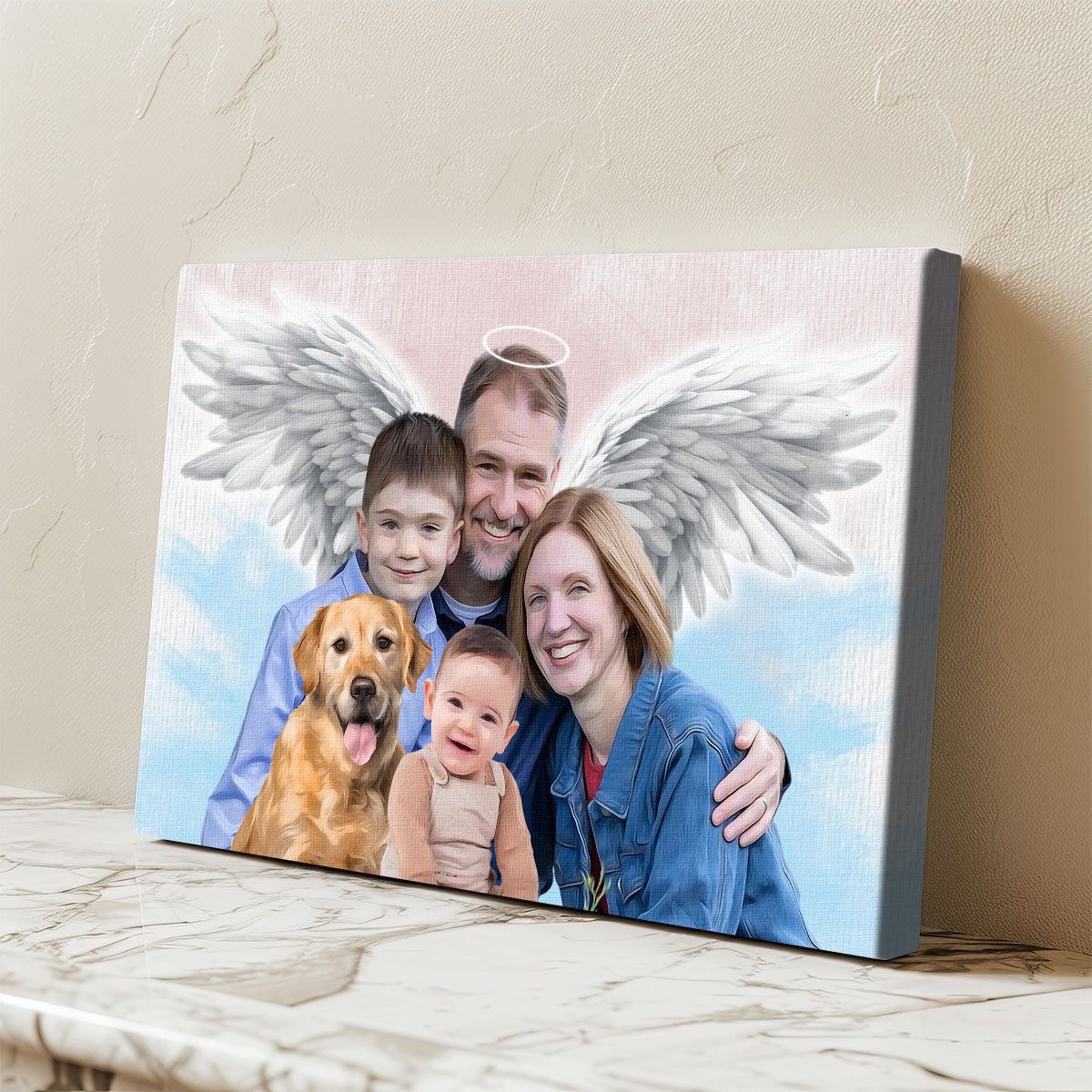 Memorial Custom Combine Photos Canvas - Pastel 2 Color Painting Style Horizontal  - Gift For Family Members