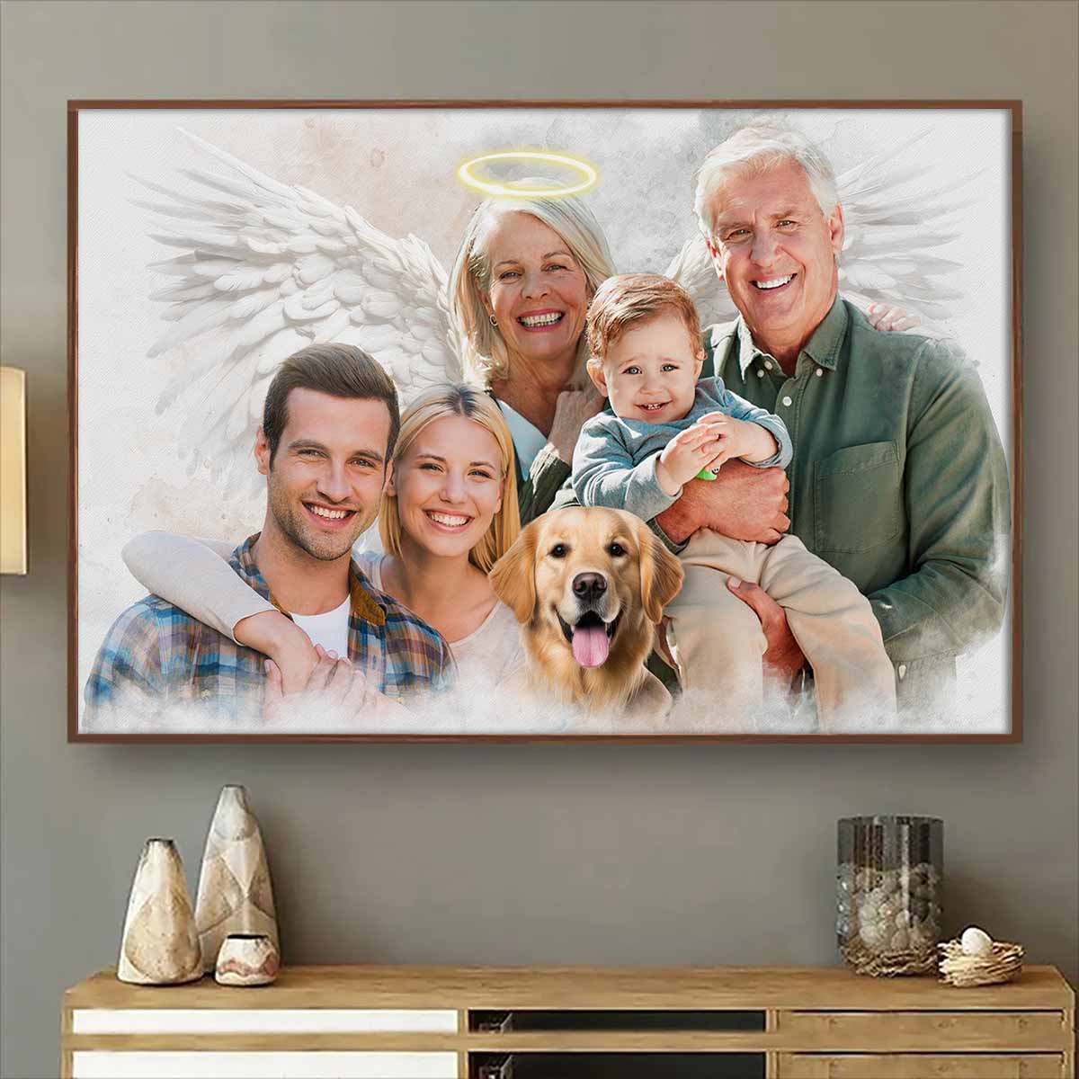 Custom Combine Photos Loved One From Different Images, Adding Halo & Wings To Deceased One - Personalized Canvas