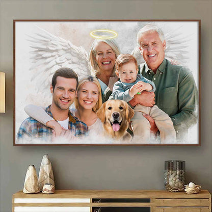 Custom Combine Photos Loved One From Different Images, Adding Halo & Wings To Deceased One - Personalized Canvas