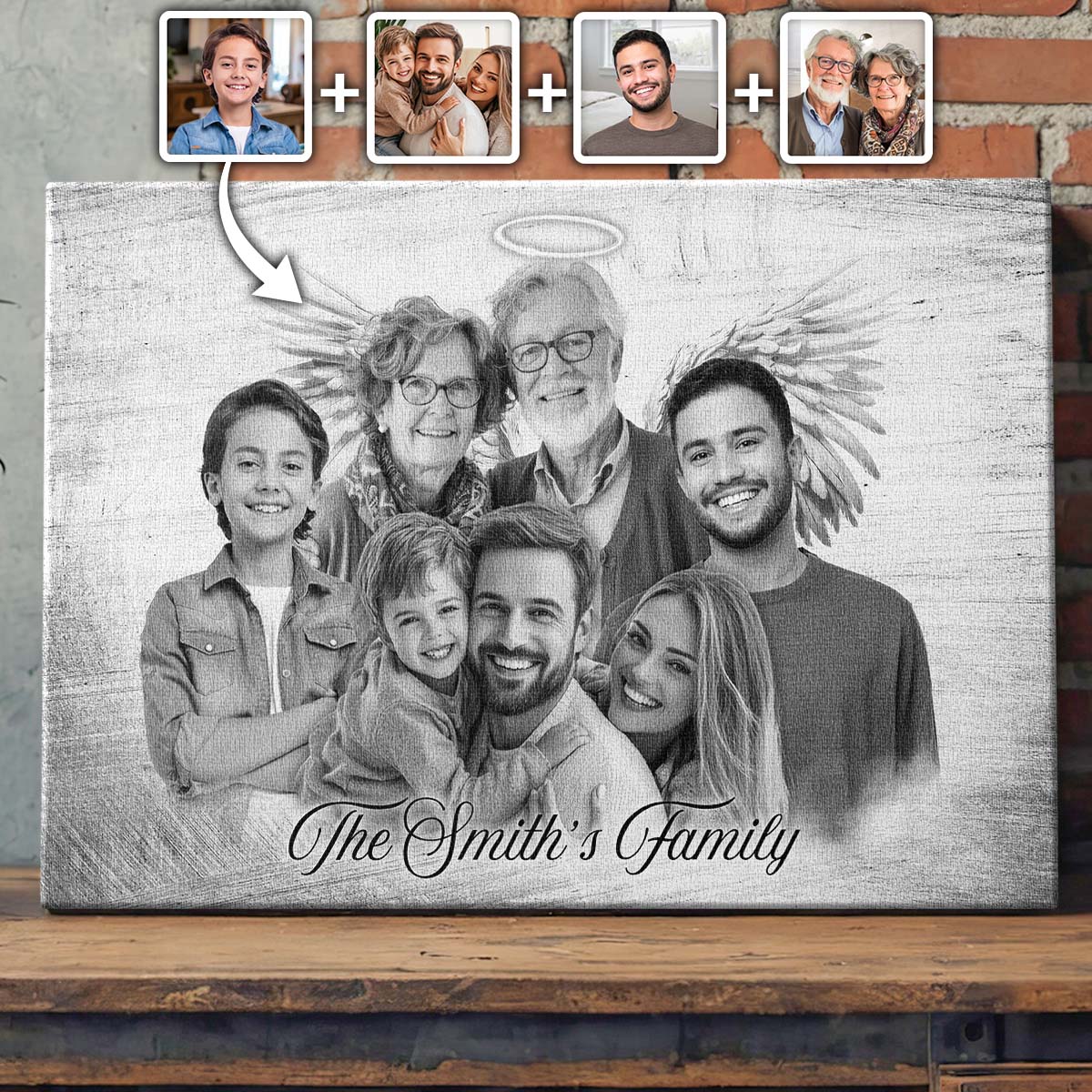 Horizontal Combine Photos Loved One, Family Portrait From Different Photos - Personalized Canvas - Memorial Gift