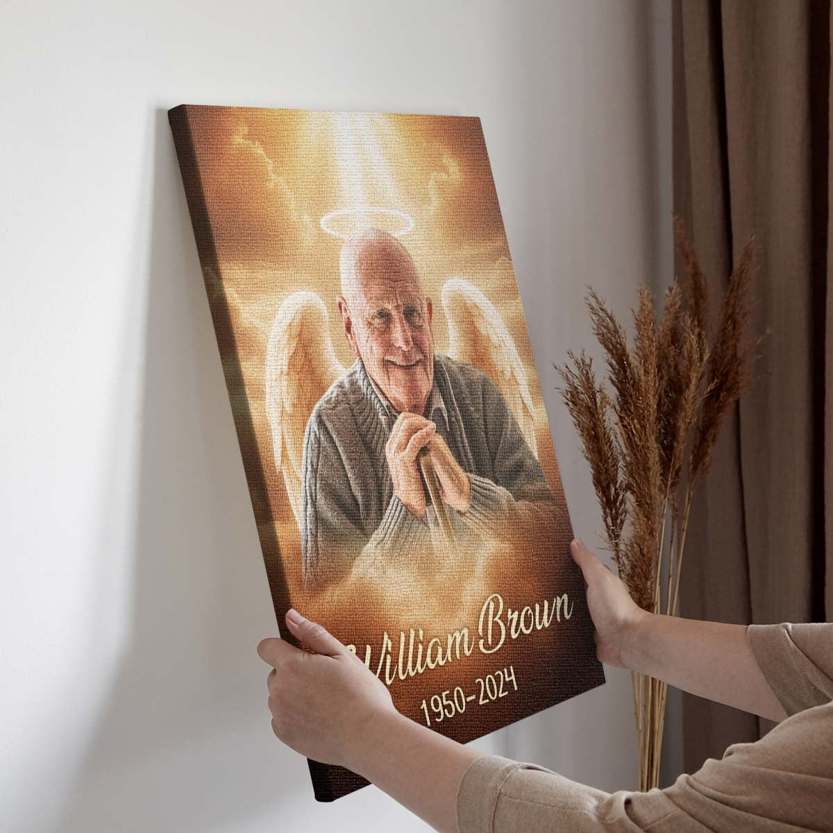 Memorial Custom Photo Canvas - Pet Loss, Deceased Loved One With Halo & Wings Heaven - Gift For Family Members