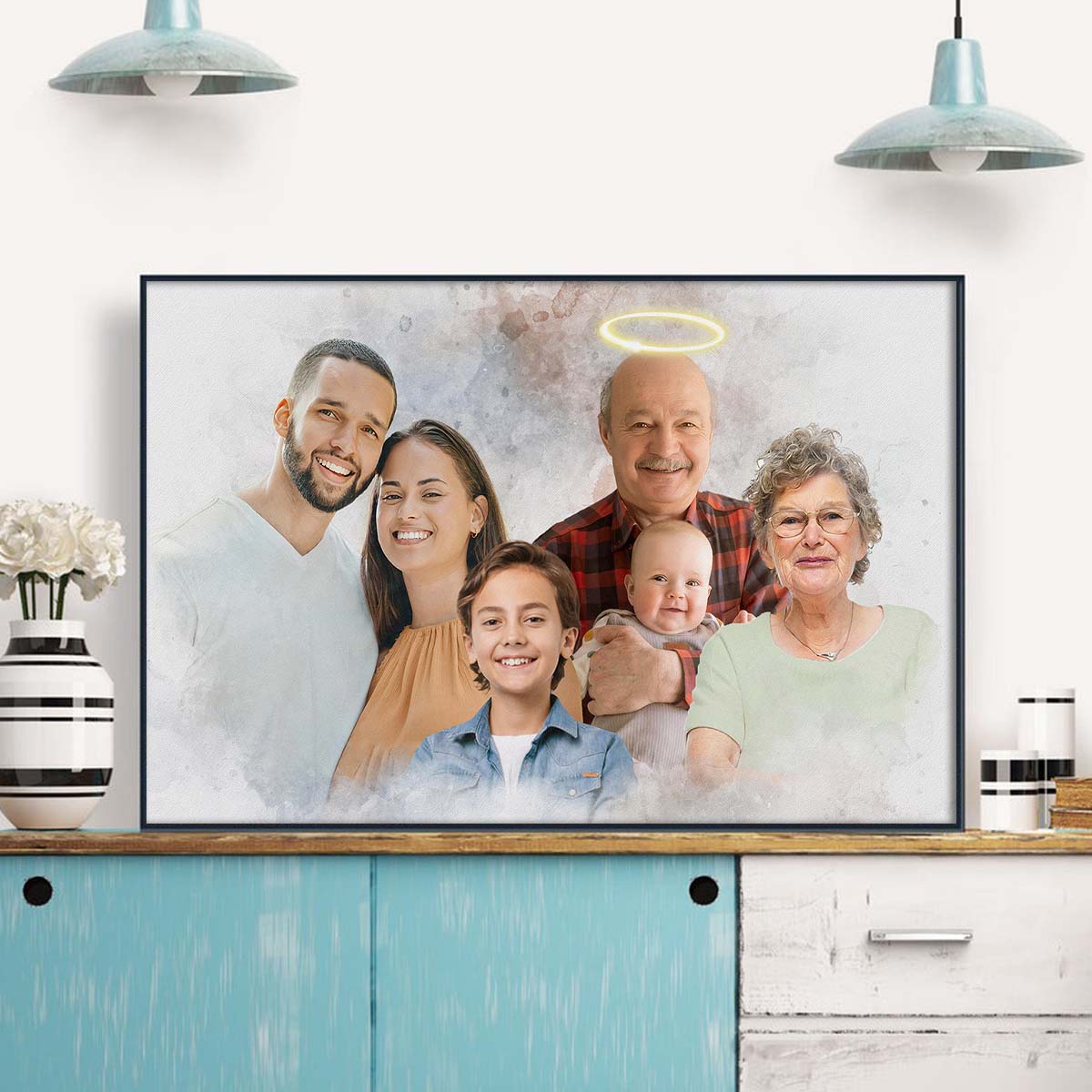 Combine Loved One From Different Photos, Adding Halo To Deceased One - Personalized Canvas