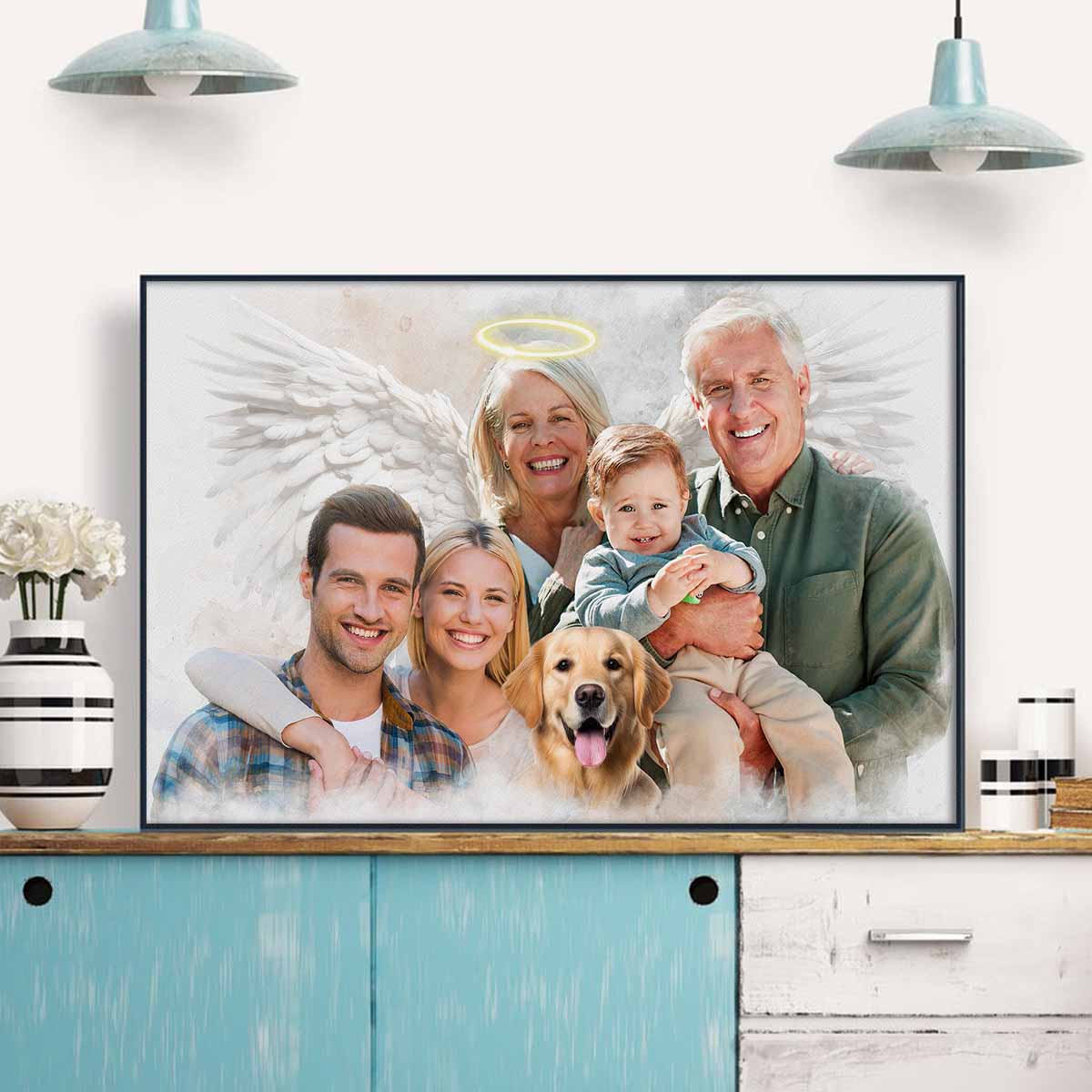 Custom Combine Photos Loved One From Different Images, Adding Halo & Wings To Deceased One - Personalized Canvas