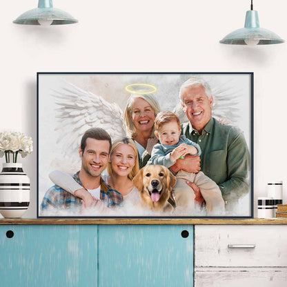 Custom Combine Photos Loved One From Different Images, Adding Halo & Wings To Deceased One - Personalized Canvas