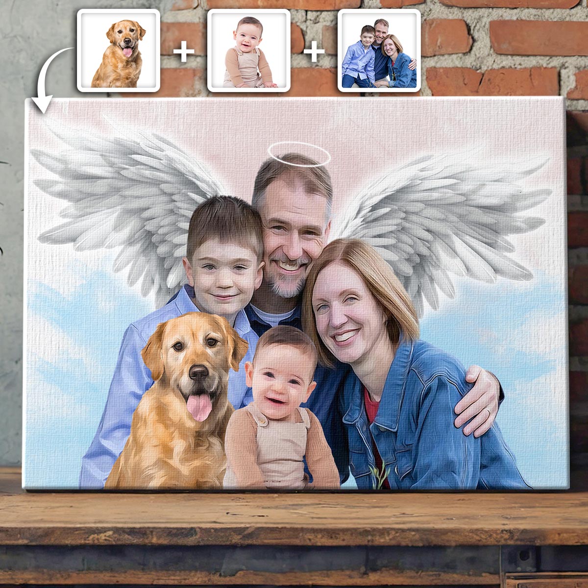 Memorial Custom Combine Photos Canvas - Pastel 2 Color Painting Style Horizontal  - Gift For Family Members