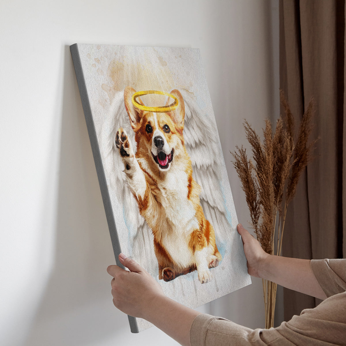 Memorial Custom Photo Canvas - Pet Loss With Halo & Wings And Heavenly Light - Gift For Pet Lovers