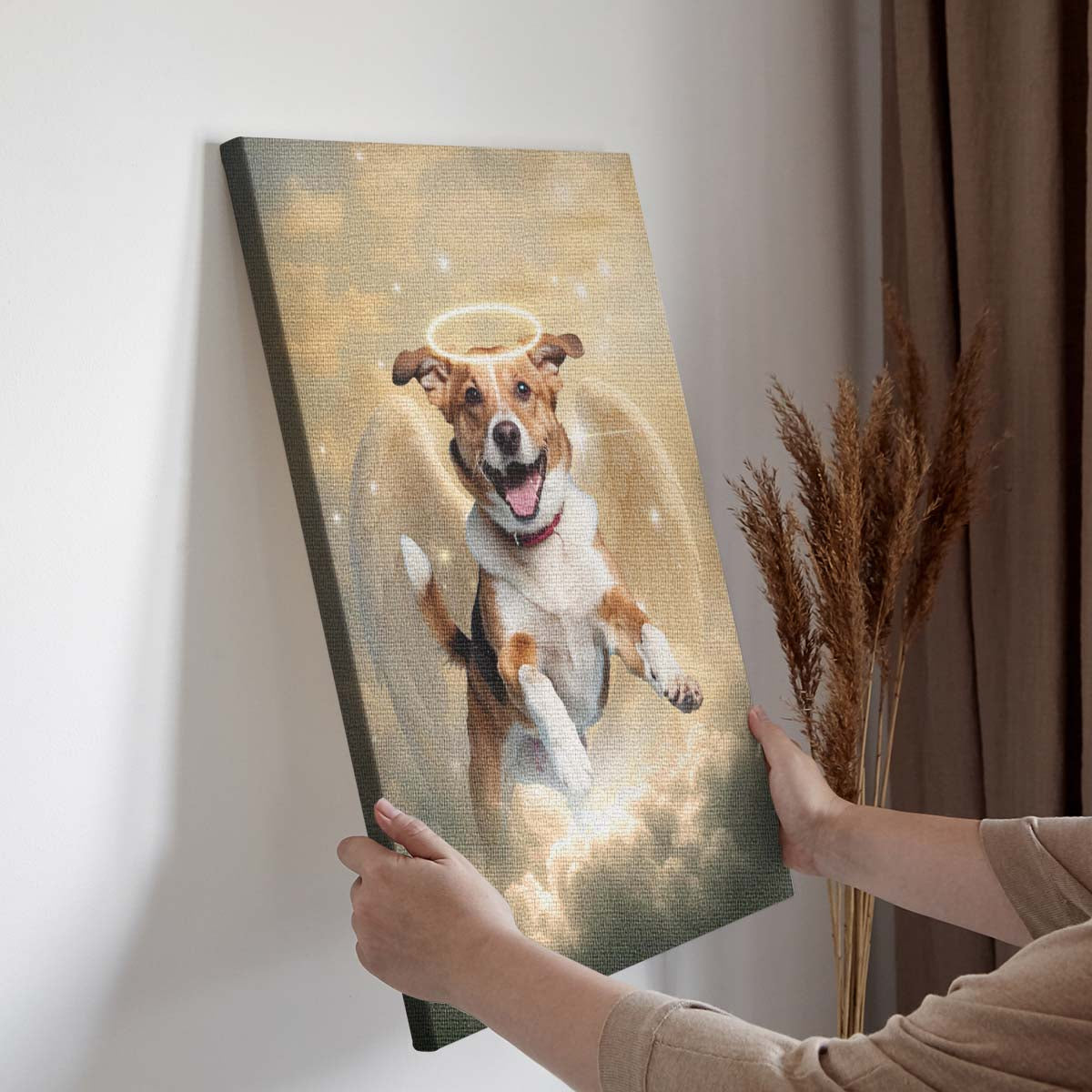 Memorial Custom Photo Canvas - Pet Loss With Halo & Wings Heaven - Gift For Family Members, Pet Lovers