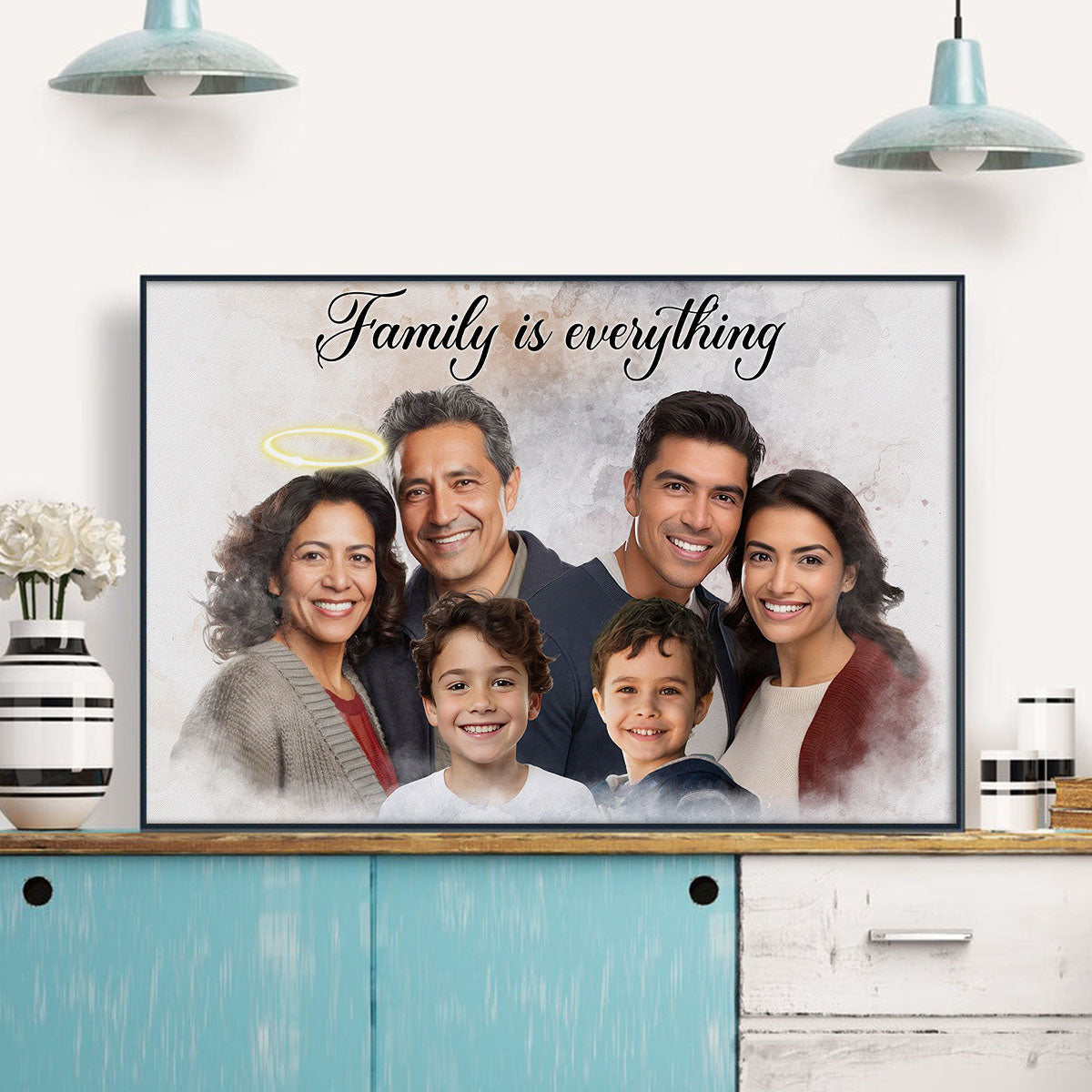 Combine Photos Loved One With Quotes, Adding Halo To Deceased One - Personalized Canvas
