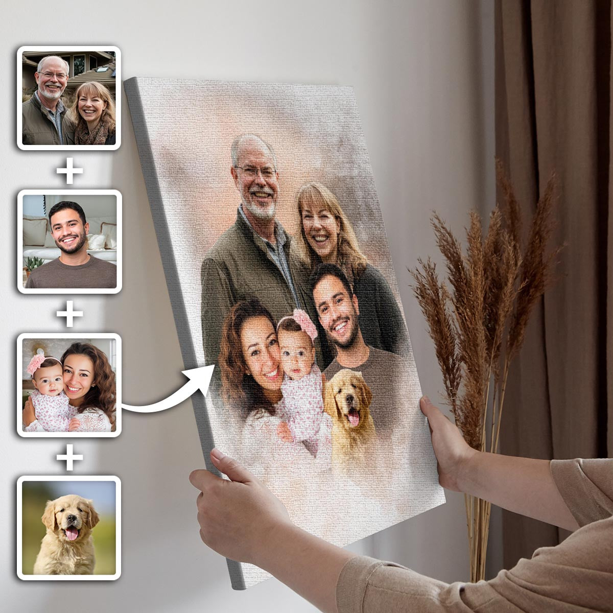 Add Deceased Loved One to Photo - Memorial Gift - Add Person to Photo - Family Portrait Different Photos, Combine Photos Canvas