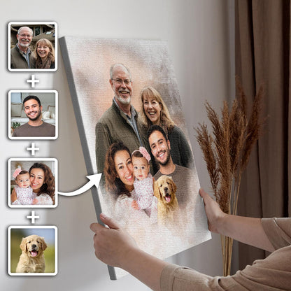 Add Deceased Loved One to Photo - Memorial Gift - Add Person to Photo - Family Portrait Different Photos, Combine Photos Canvas